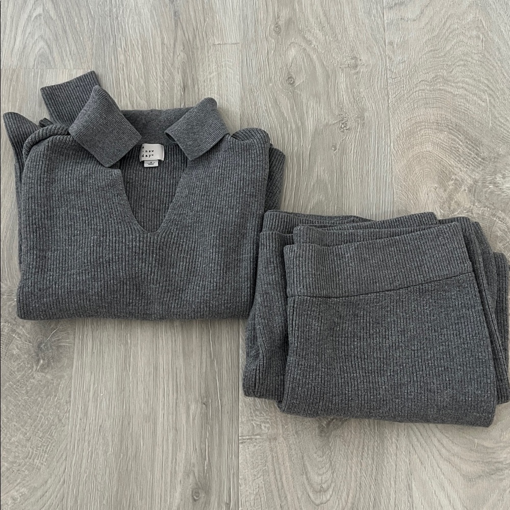 Gray Sweater and Cropped Pants Set